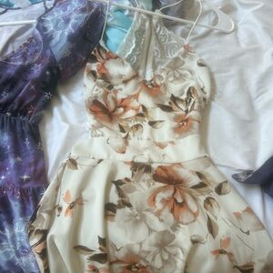 Floral Halter Dress with Lace Detail